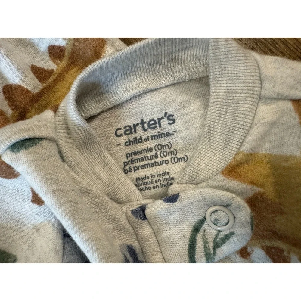 Carters Preemie Baby Boy Sleeper Dinosaur Feet‎ Outfit Zipper Cotton Reborn Doll